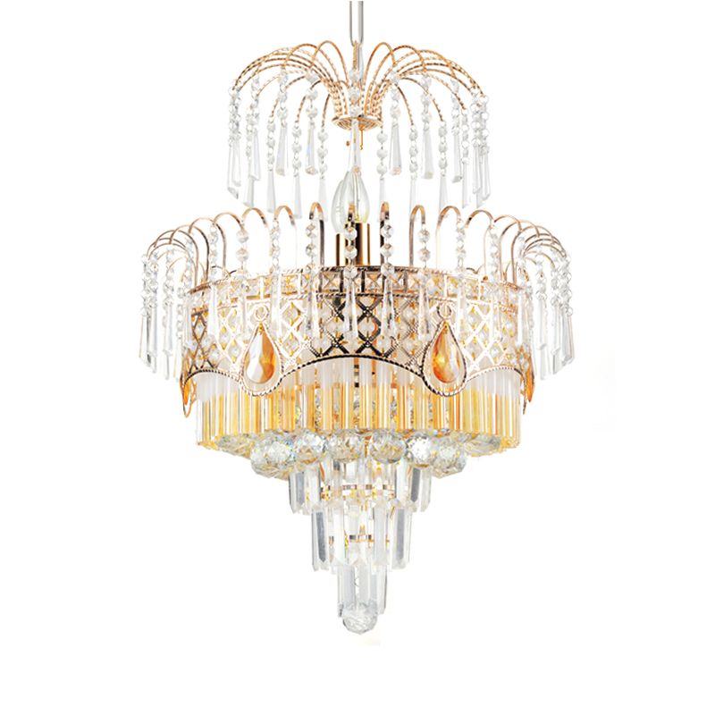 3/7 Lights Dining Room Ceiling Lamp with Layered Crystal Shade Modern Gold Chandelier Light, 18"/19.5" Wide