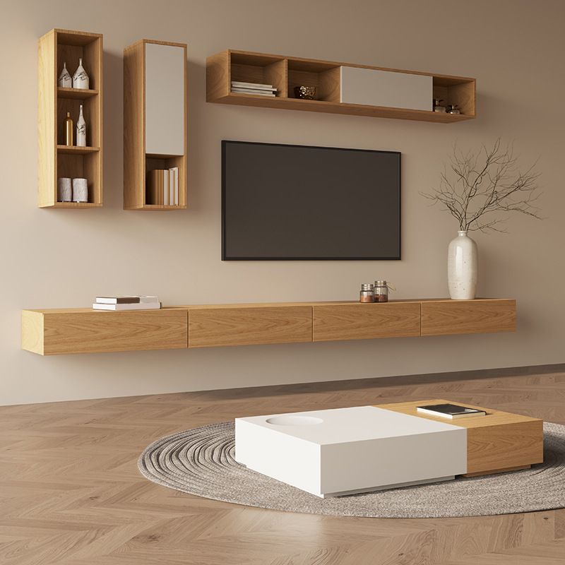 Wall-mounted TV Media Console Wooden TV Stand Console with Drawers