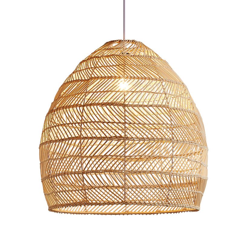 Rattan Bell Shaped Pendant Asian Style 1-Light Hanging Light Fixture for Tearoom