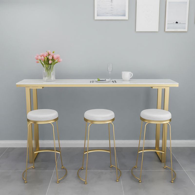 White Glam Style Table in Iron Top and Faux Marble Milk Tea Shop Bar Table