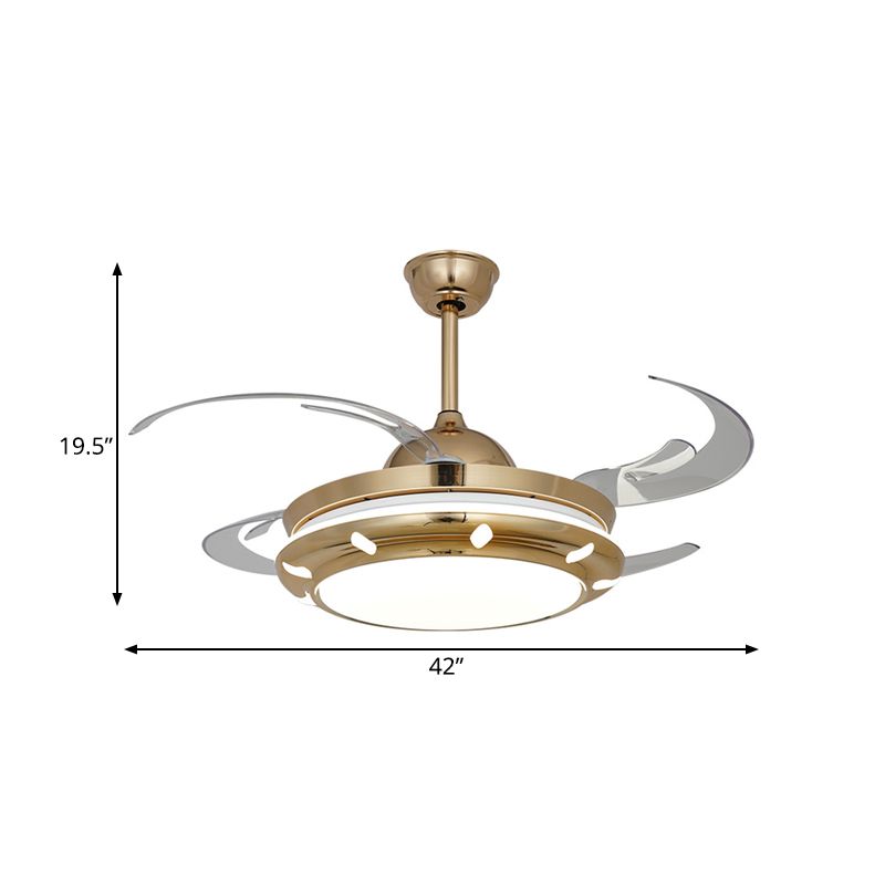 42" Wide Acrylic Gold Ceiling Fan Lamp Circular LED Modern Semi Flush Light Fixture for Living Room, 4 Clear Blades