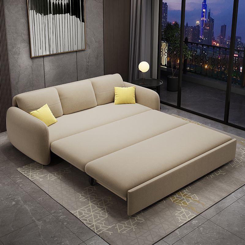 Modern Square Arm Bed Sofa Couch with Storagee with Pillows in Beig