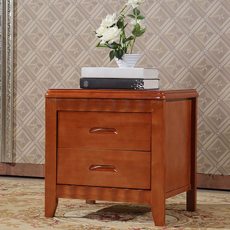 Traditional Lower Shelf Nightstand Solid Wooden Bedside Cabinet with Drawers for Bedroom