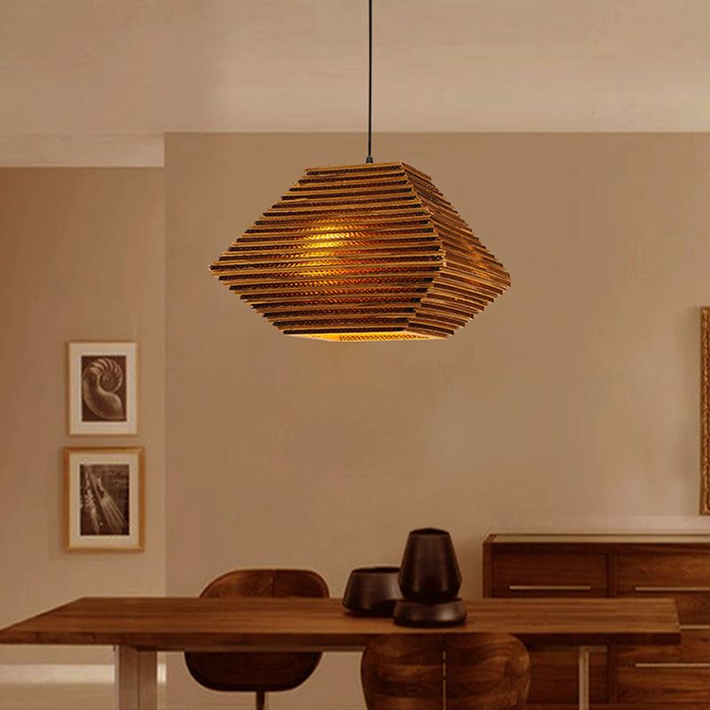 Brown Honeycomb Pendant Lighting Vintage Recycled Cardboard 1 Head Bar Hanging Lamp