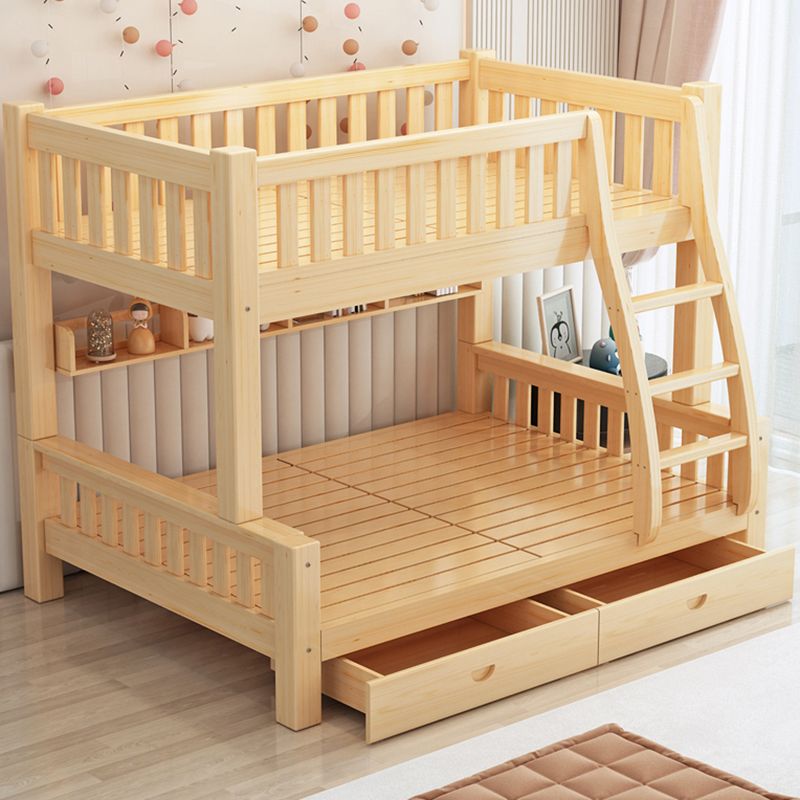 Scandinavian Bunk Bed Natural Solid Wood Kids Bed with Guardrail