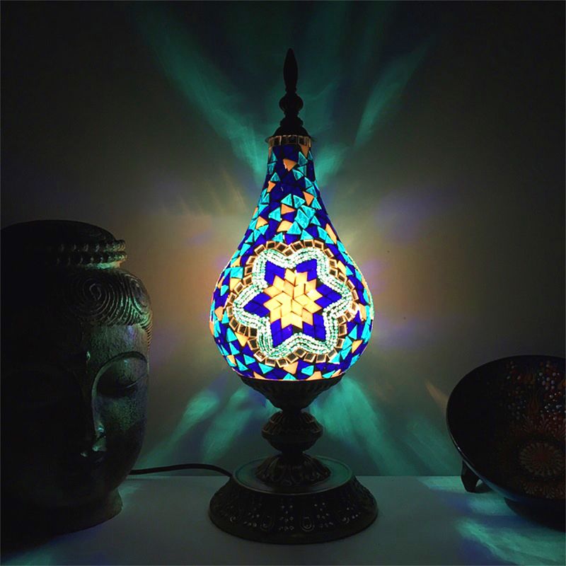 LED Hand-Crafted Glass Table Lamp Vintage White/Red/Yellow Teardrop Bedroom Nightstand Lamp