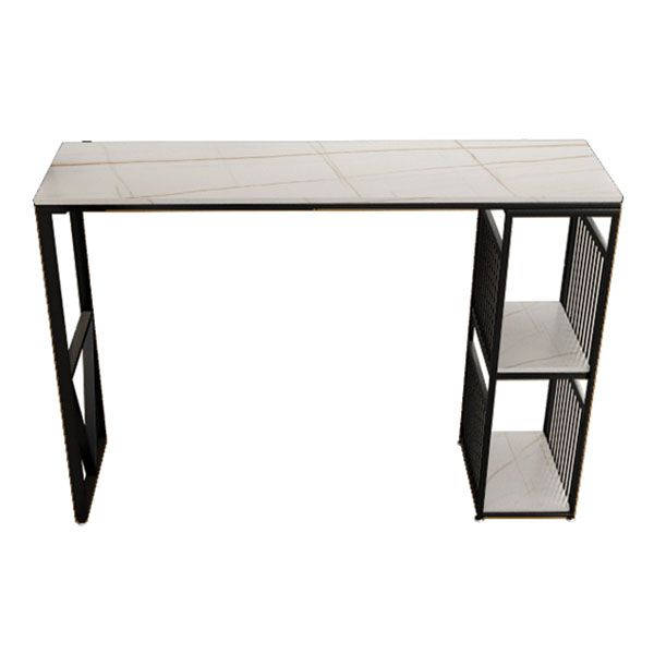 Rectangle Living Room Pub Bar Table Stone and Metal Bistro Bar Desk with Storage