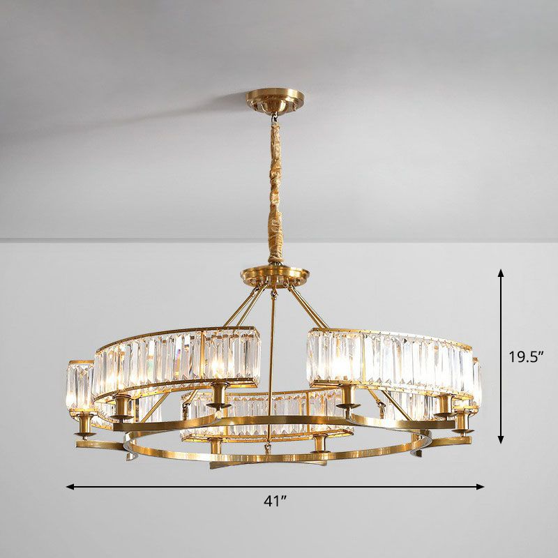 Round Chandelier Pendant Light Contemporary K9 Crystal Living Room Hanging Light in Gold