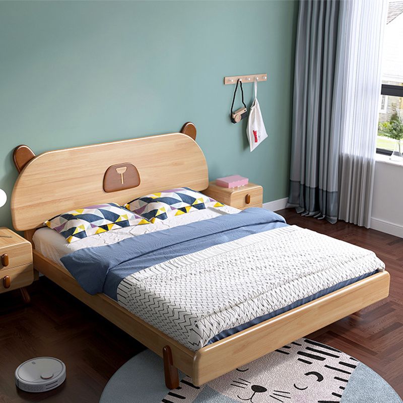 Scandinavian Natural Kids Bed Solid Wood Platform Bed with Animals Headboard