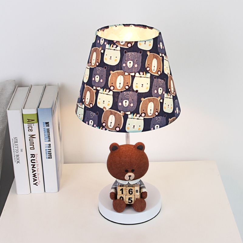 Kids Cartoon Bear/Rabbit Base Reading Book Light Fabric 1 Head Study Room Task Lighting in White/Brown