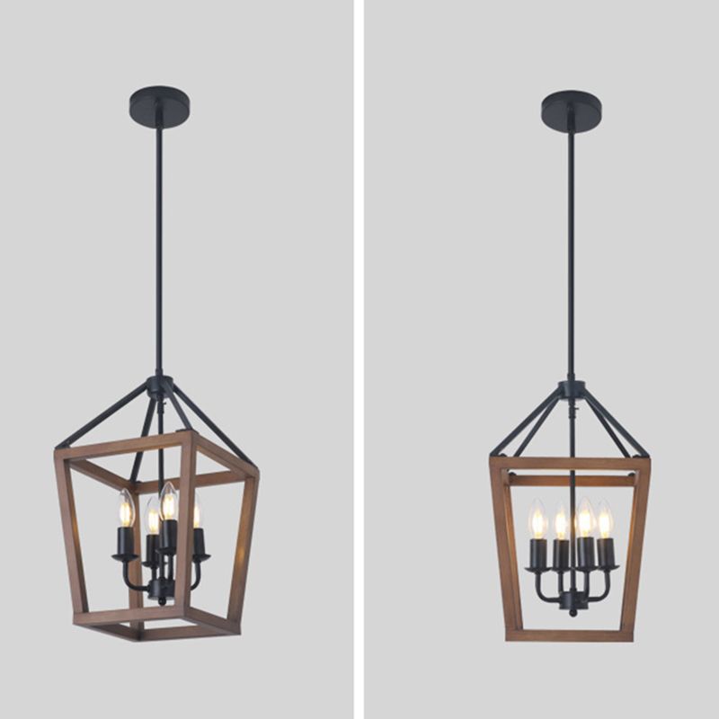 4 luces Vintage de lámpara de lámpara de lámpara de estilo industrial + marcos de madera con velas de encendido con forma de iluminación de suspensión para cafetería