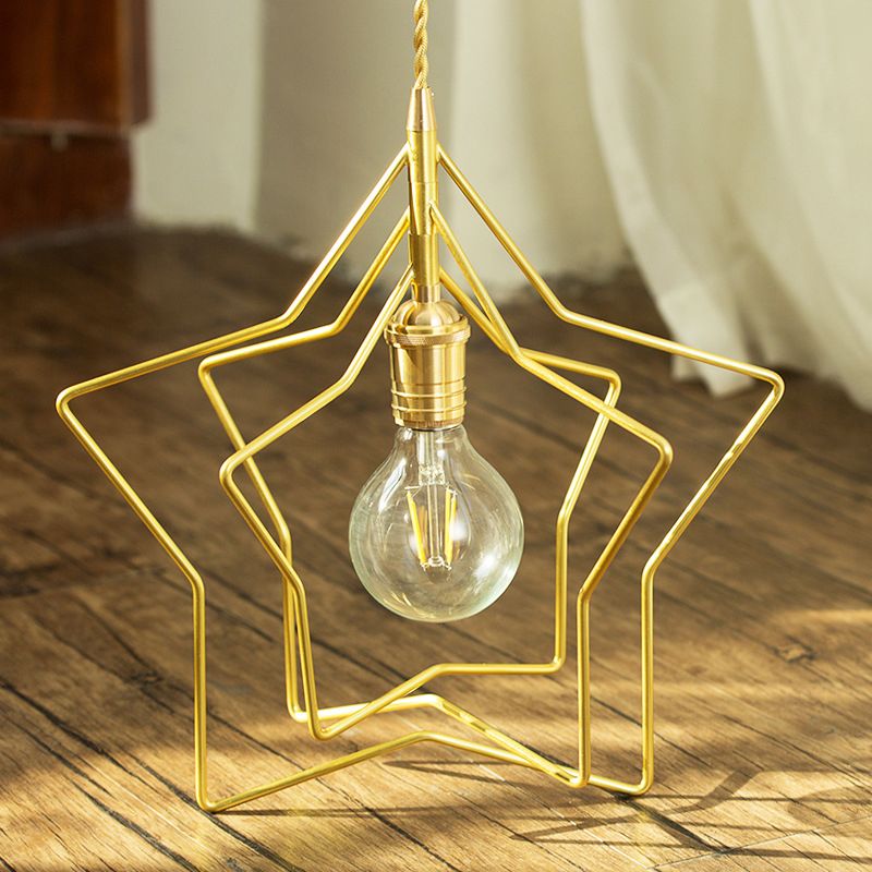 Sterren vorm schaduw metalen hanglampverlichting retro goud 1 licht restaurant hangende lamp