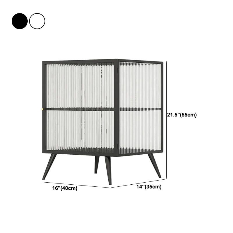 Modern Lower Shelf Nightstand Metal Bedside Cabinet with Glass Door for Bedroom