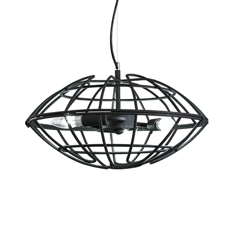 Metal Black Chandelier Light UFO Wire Cage 3 Bulbs Factory Suspension Lighting for Restaurant