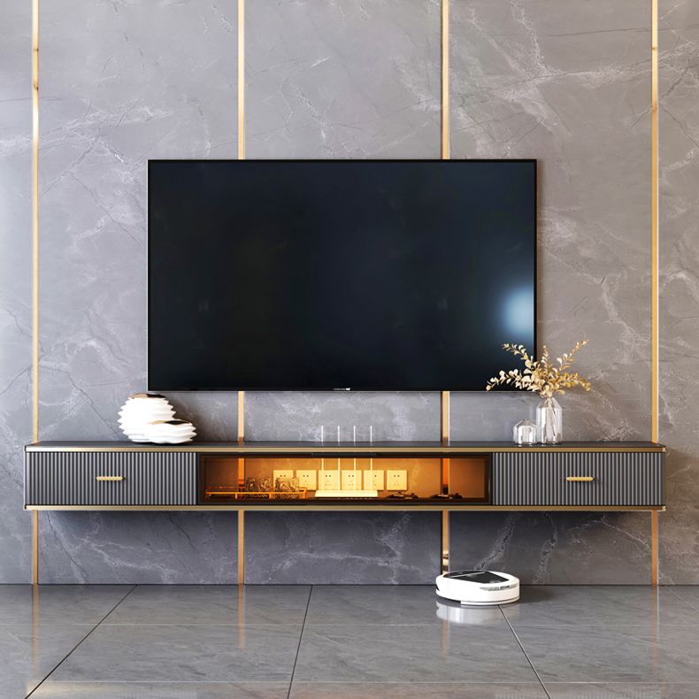 Glam Floating TV Media Stand with Drawers Stone and Wood TV Stand