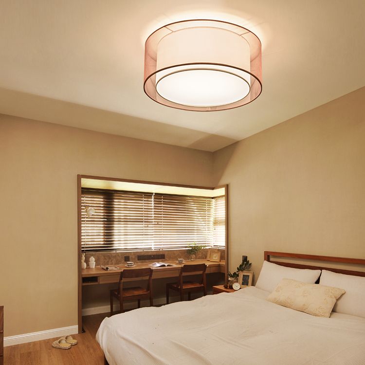 Modern Ceiling Light Brown Ceiling Mount Light with Fabric Shade for Aisle