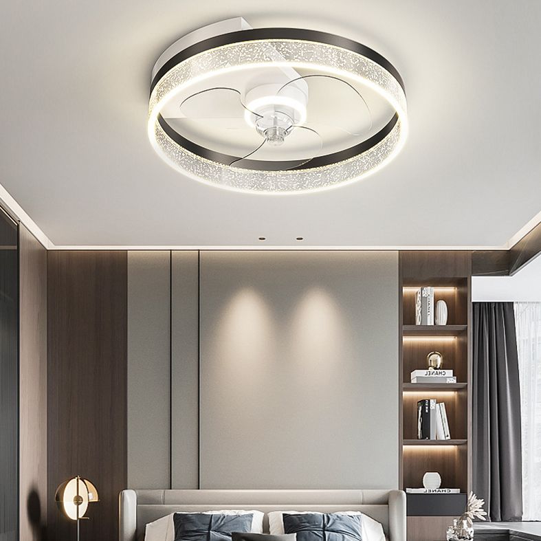 Acrylic Ring Shaped Semi Flush Ceiling Light Stylish Minimalist LED Fan Light Fixture for Bedroom