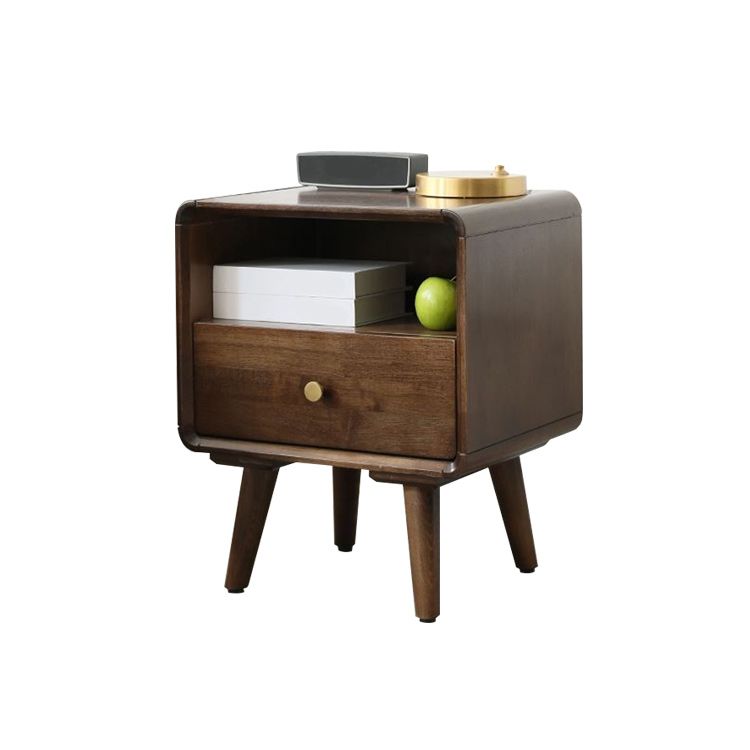 1 Drawer Solid Wood Nightstand 1 Shelf Modern Night Table with Legs ,20.9" Tall