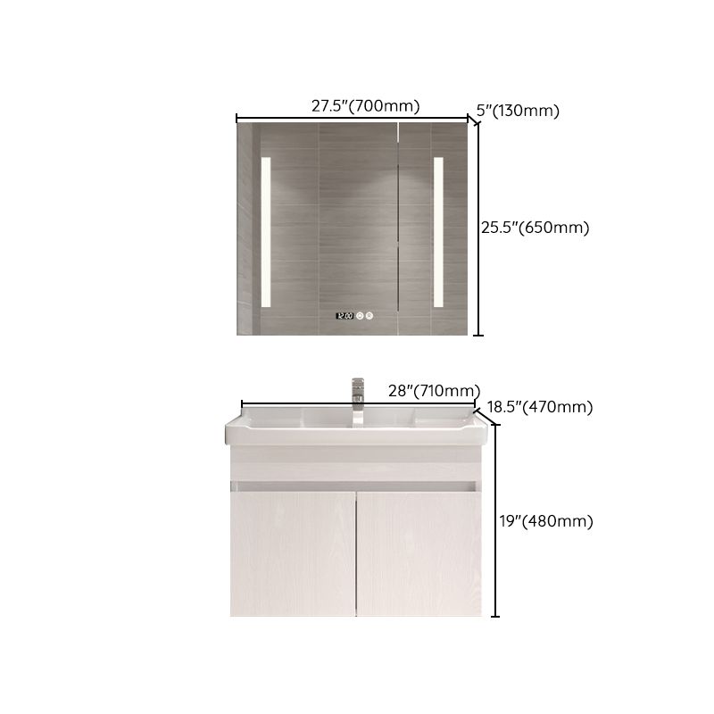 Wall Mounted Vanity White Wood Frame Rectangular 2 Doors Single Sink Vanity with Mirror