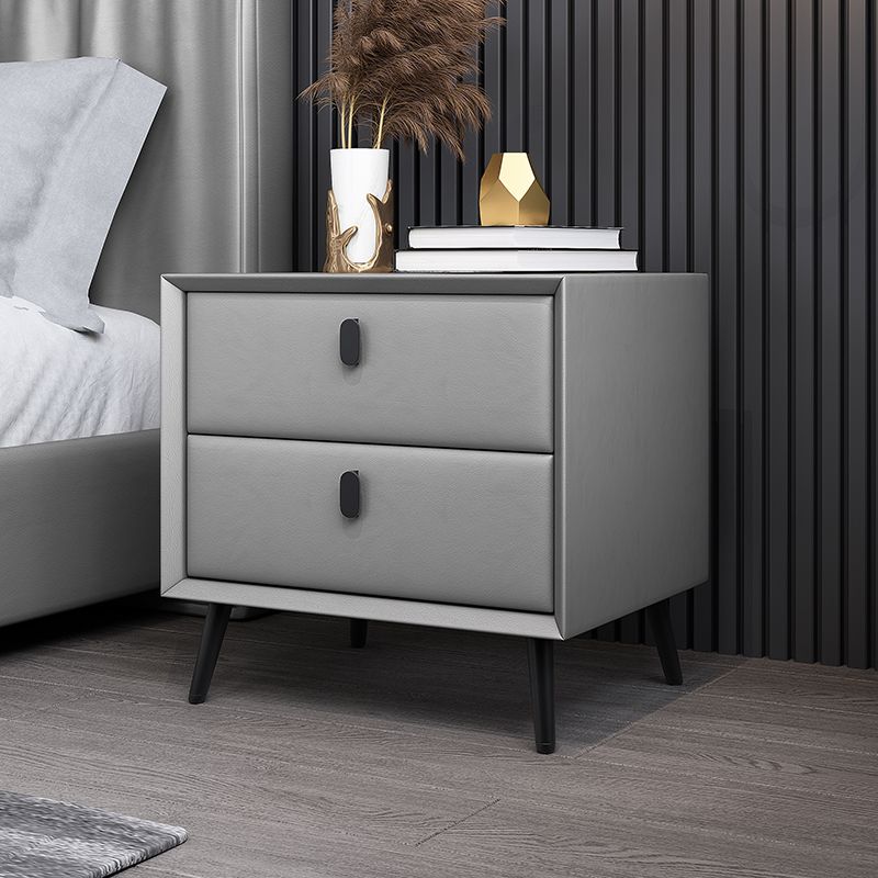 Wooden and Leather Bedside Table Modern Minimalist Bedside Cabinet with Drawers