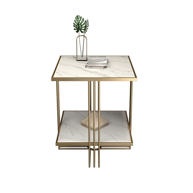 Golden Stone Night Table Glam Bedside Cabinet with 2 Shelves