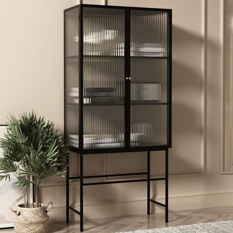 Contemporary Curio Cabinet Metal Buffet Cabinet with Glass Door