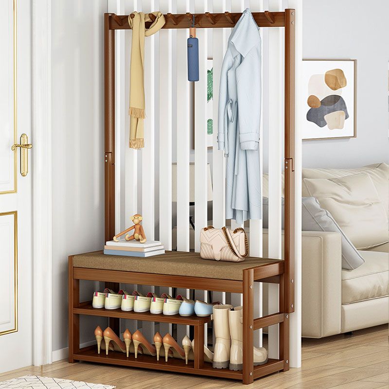 Modern Coat Rack Free Standing Solid Wood Storage Shelves Clothes Hanger with Cushion