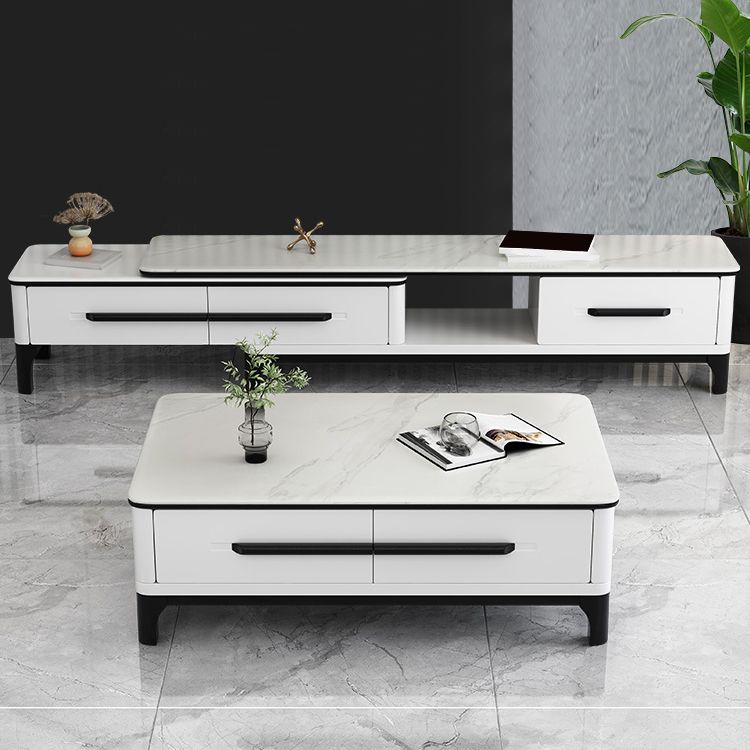 4 Legs Rectangle Contemporary Slate Single Coffee Or End Table with Drawers