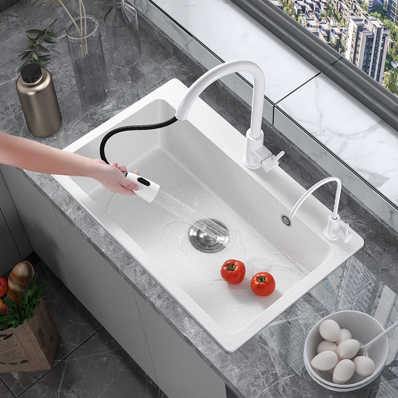 Quartz Single Bowl Kitchen Sink Rectangle Shape Kitchen Sink with Basket Strainer