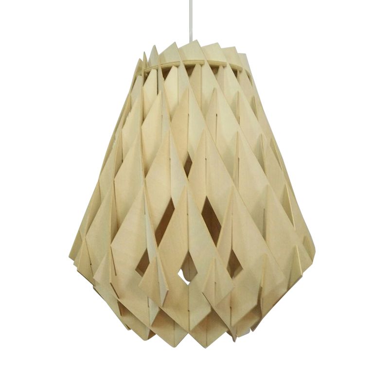 Wood Jar Ceiling Lamp Modernist 1 Bulb Hanging Pendant Light in Beige for Tearoom