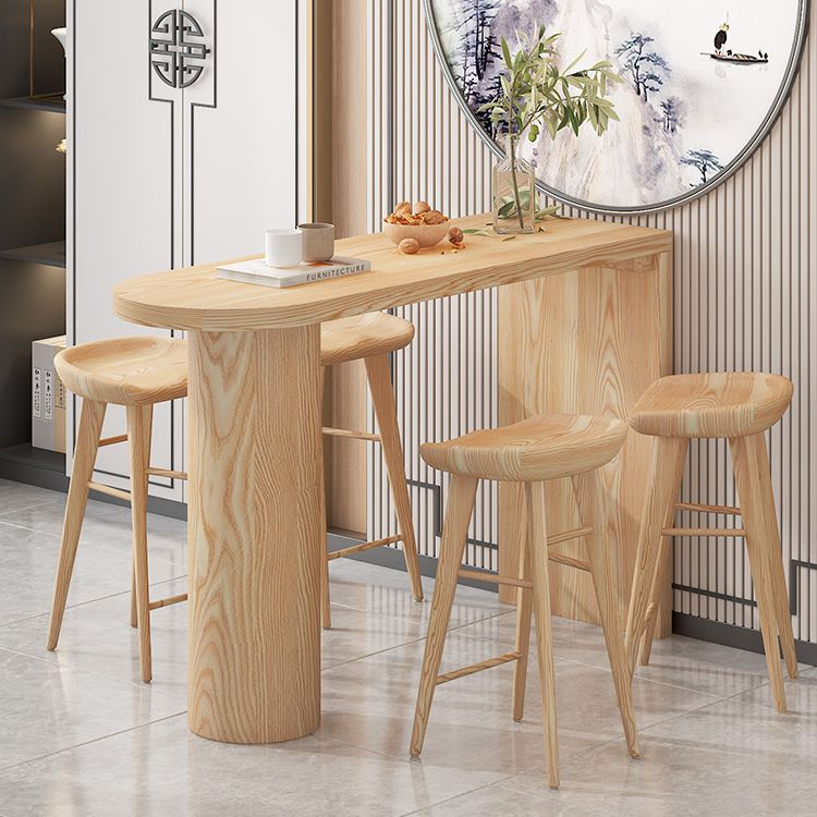 Pine Wood Bar Dining Table Contemporary Bar Table with Sled Base