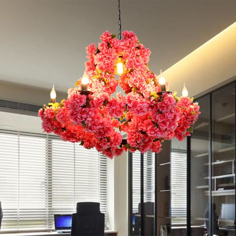 7 Lichter Kirschblüte Kronleuchter antike rosa Metall -LED -Pendelleuchte für das Restaurant