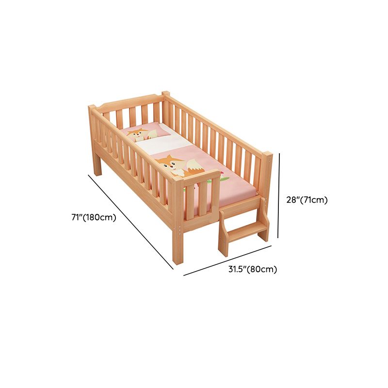 Contemporary Nursery Crib with Guardrail in Natural Beech Wood