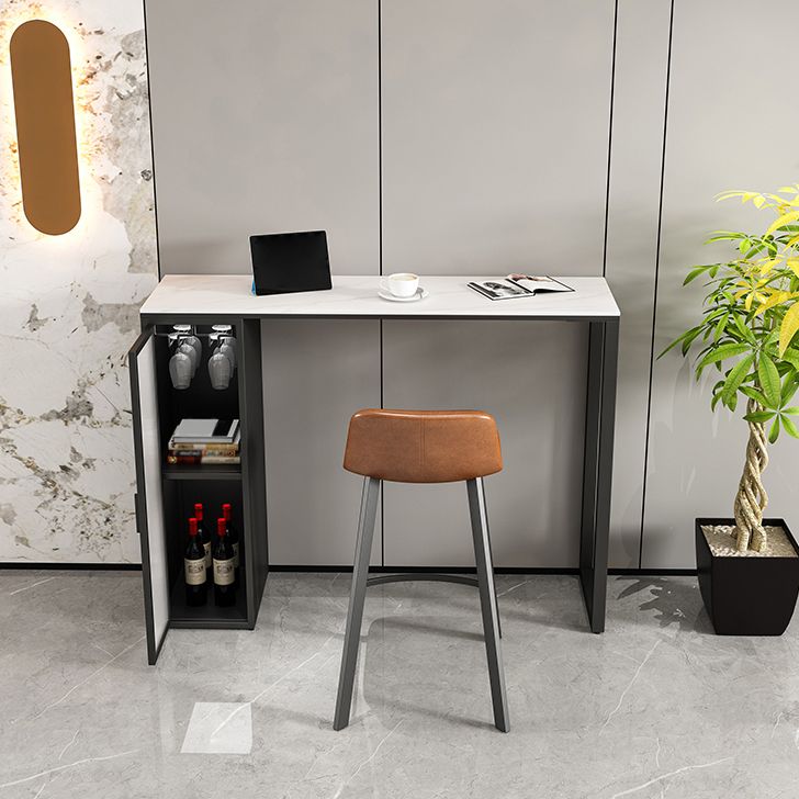 Contemporary Storage Sintered Stone Top Counter Table with Double Pedestal