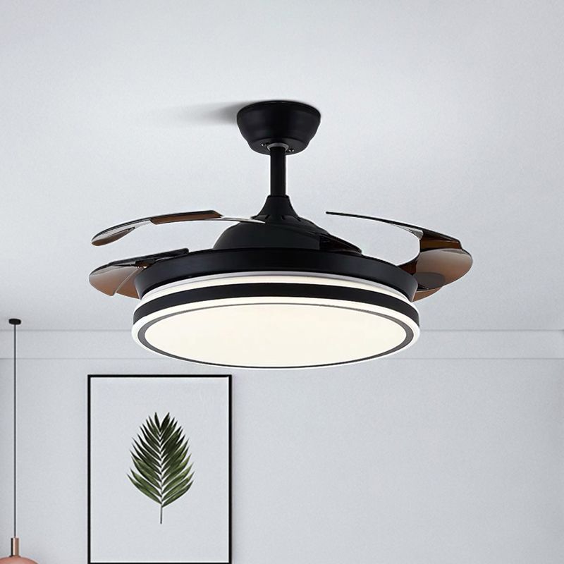 Acrylic Black/White Ceiling Fan Lamp Round LED Antique Semi Mount Lighting with 3-Blade, 42" Wide