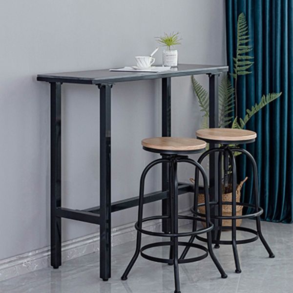 Rectangle Stone Bar Dining Table Industrial Bar Dining Table with Trestle Base in Black