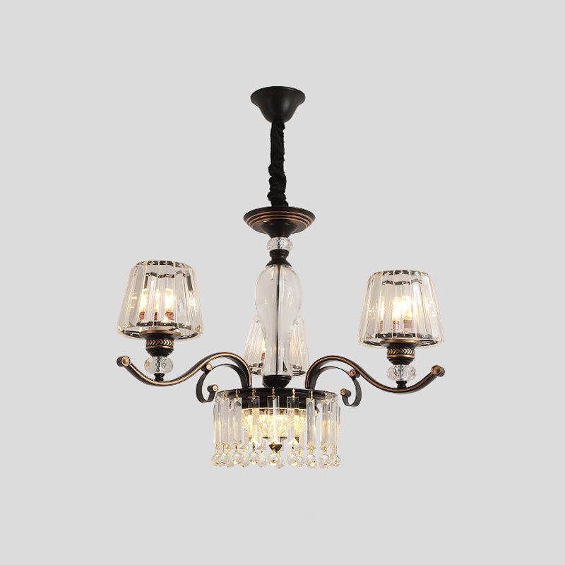 Black Conic Down Lighting Contemporary 3/6 Heads Clear Crystal Chandelier Lamp Fixture