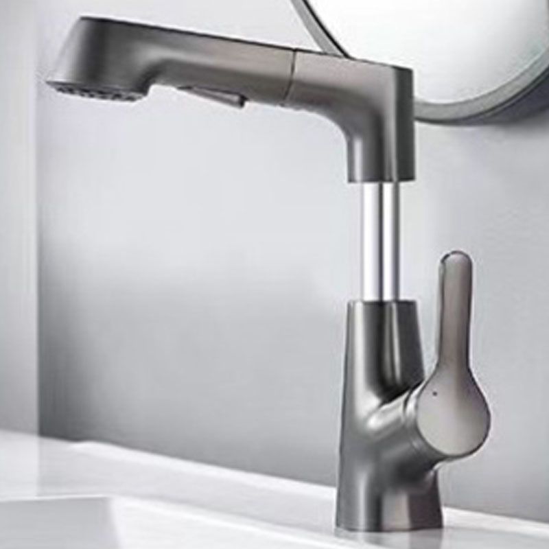 Modern Vessel Sink Faucet Lever Handle Copper Low Arc Retractable Vessel Faucet