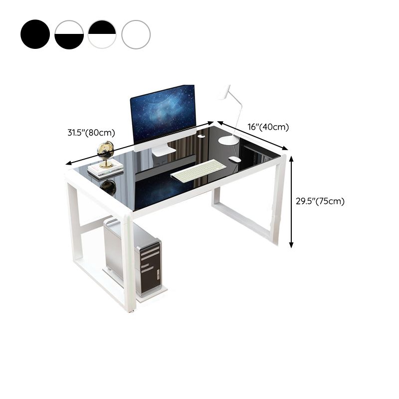 Contemporary Glass-Top Office Desk Antique Finish Computer Desk with Metal Legs