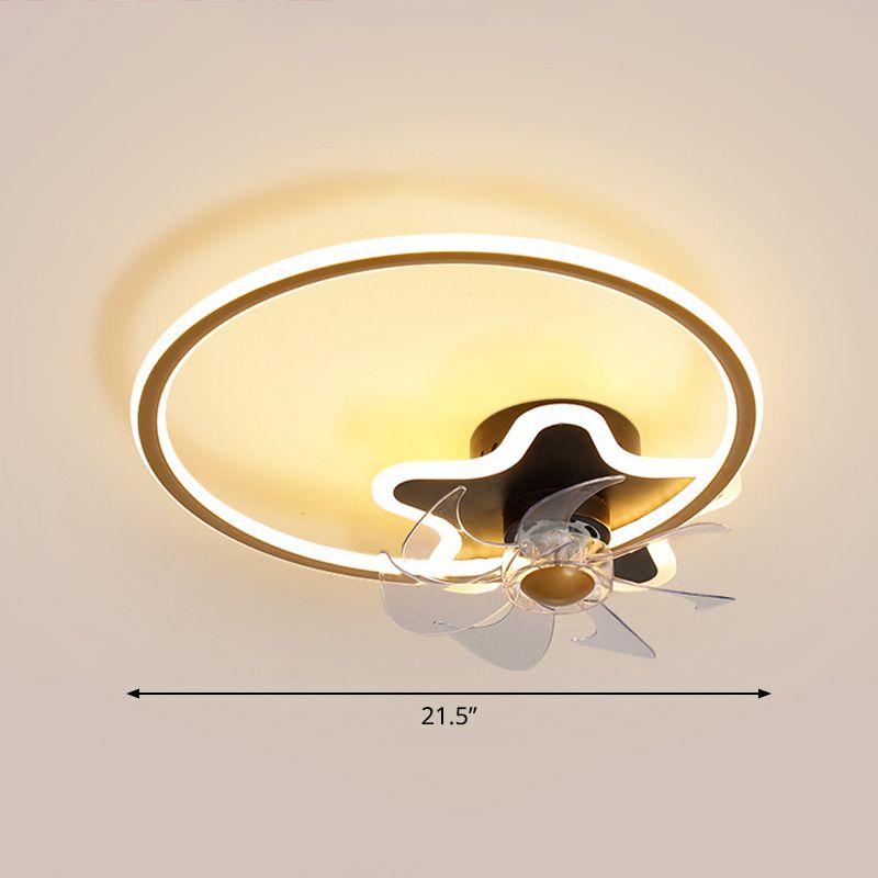 Ring and Star 7 Blades Ceiling Fan Lighting Nordic Acrylic Bedroom LED Semi-Flush Mount with Remote