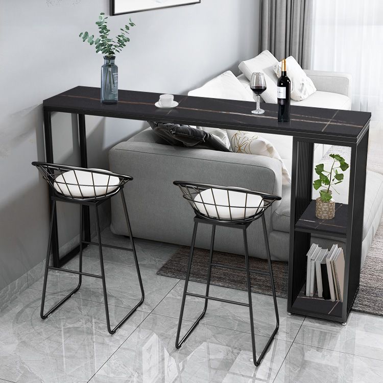 Stone Contemporary Cocktail Bar Table with Storage Rectangle Counter Table