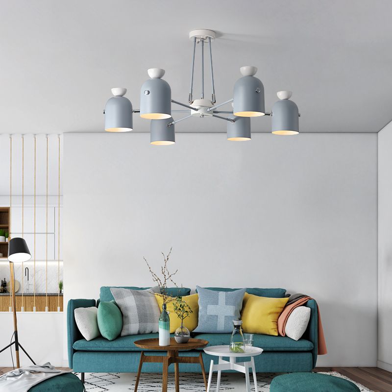 Macaron Loft Cup Pendant Light Metallic 3/6 Heads Chandelier in Candy Color for Living Room