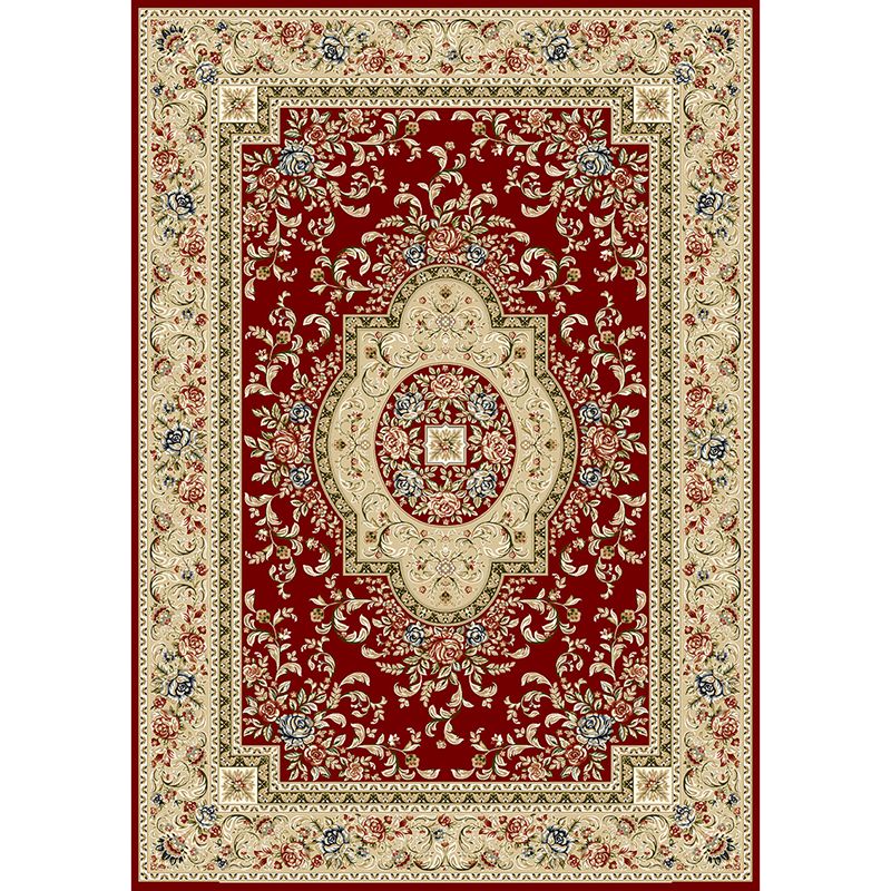 Red Tone Traditional Carpet Polyester Concentric Circles Indoor Rug Easy Care Carpet for Living Room