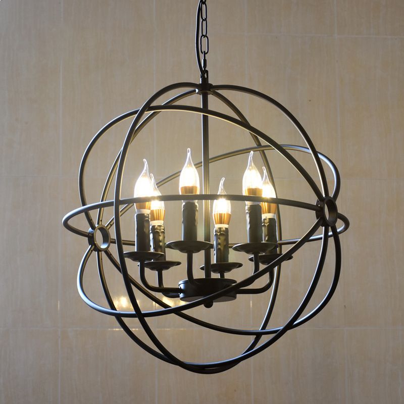 Black Globe Pendant Light in Industrial Classic Style Wrought Iron Ceiling Light for Commercial Place