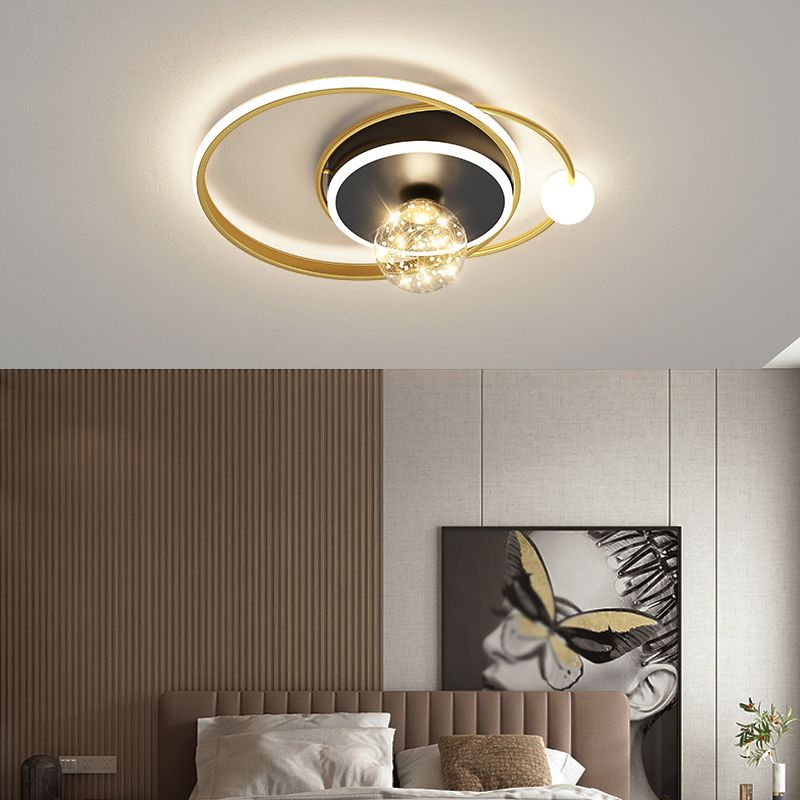 Gold LED Flush Ceiling Light Fixtures Modern Flush Mount Ceiling Fixture for Living Room