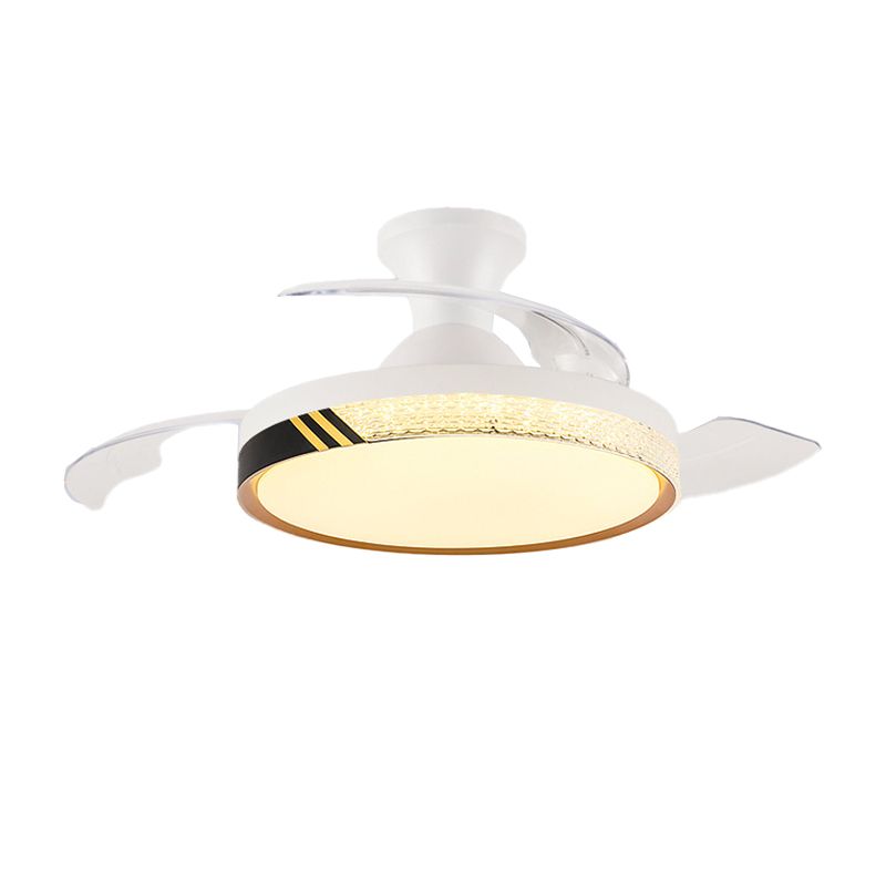 Contemporary Ceiling Fan Lighting Retractable Fan Blades Fan Fixture in White