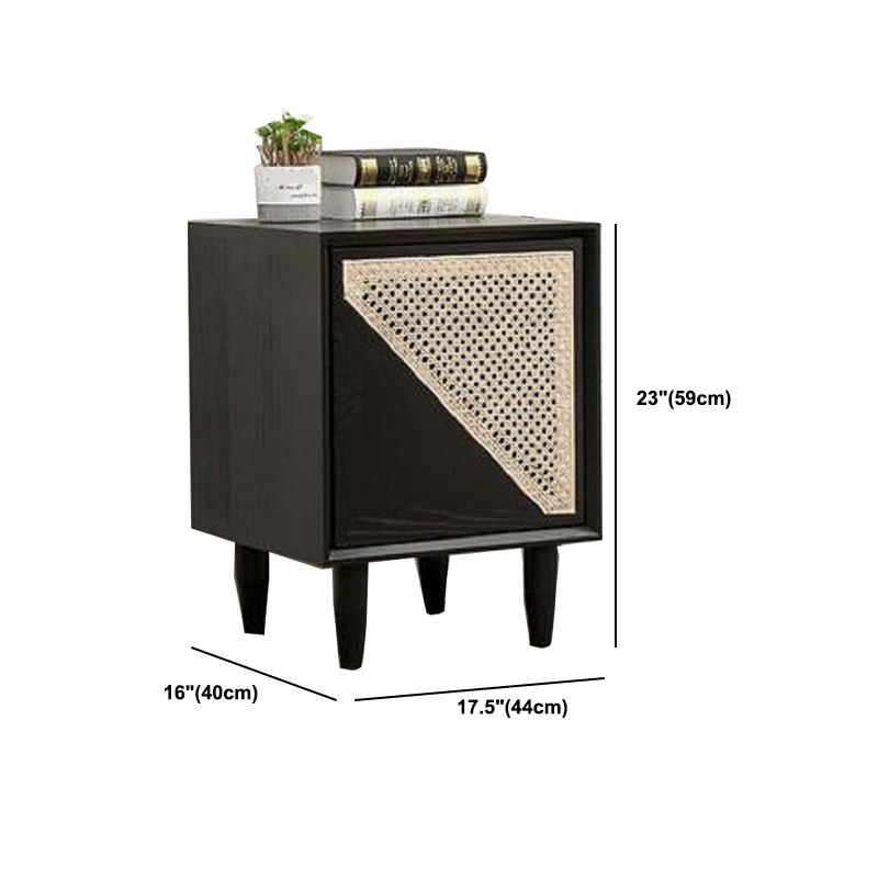 Black Rattan Bed Nightstand Modern Minimalist Bedside Table with Legs