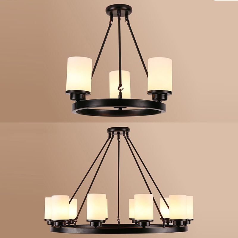 Glass Black Chandelier Light Fixture Cylindrical Industrial Ceiling Chandelier Pendant