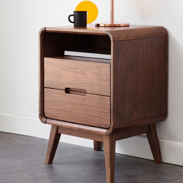 Solid Wood Storage Kids Bedside Table Brown Flat Top with Drawers