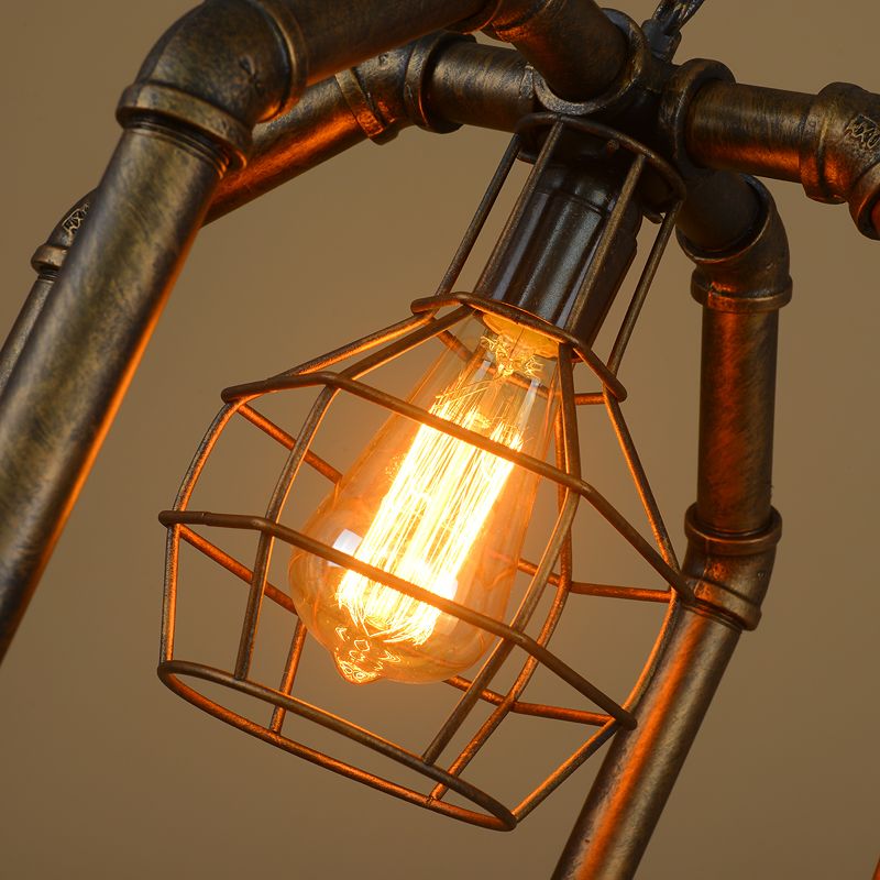 Metal Dual Cage Beniling Lantern Lantern Industrial 1 Bulbo Dining Room Pendant Light in ottone